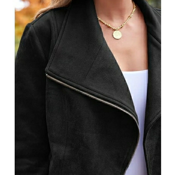 Women Faux Leather Cropped Open Front Coat Cardigan Style Jacket Black - Picture 5 of 6